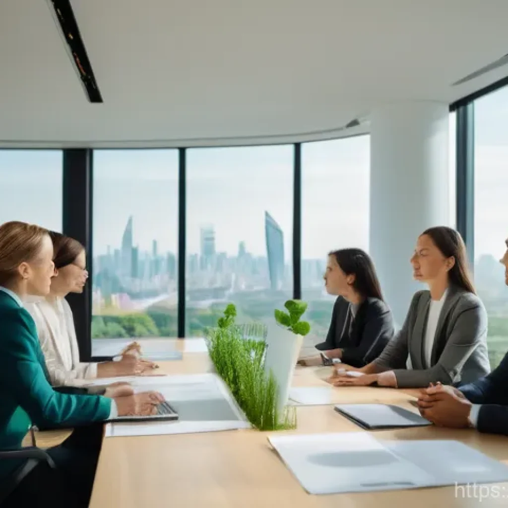 지속가능발전 전문가 자격 취득을 위한 단계 - A diverse team of sustainable development experts, including a female expert in her 30s wearing a pr...
