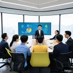 Home 23 지속가능발전 업무 리더십 개발 - A diverse group of professional leaders gathered around a large conference table in a modern office,...